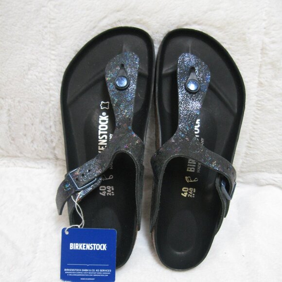 Birkenstock Exquisite GIZEH LUX Spotted Metallic Black Leather 40 R US W 9 M 7 - Picture 2 of 13